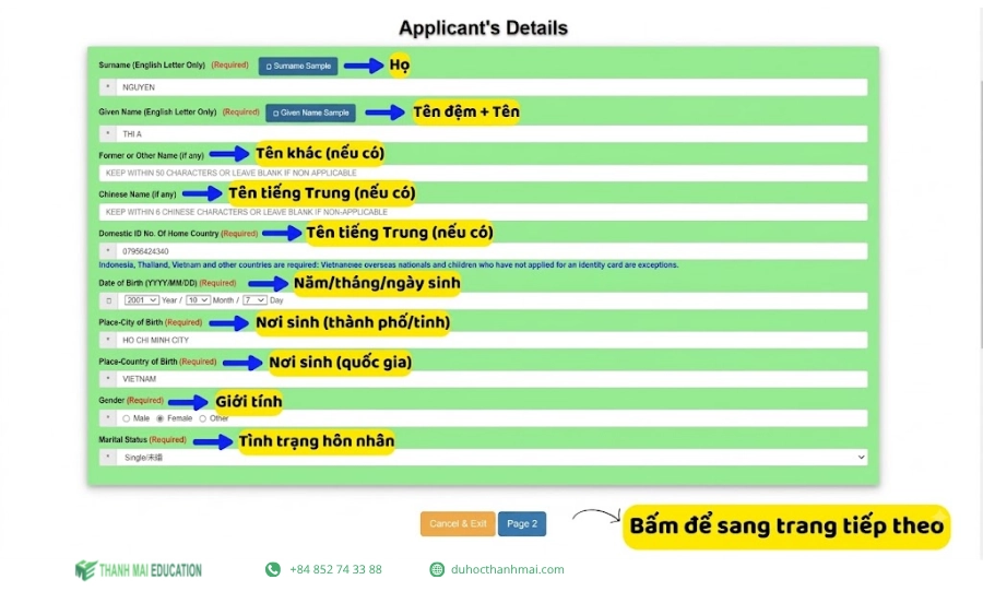 Giao diện bước 3 hệ thống khai Visa trực tuyến của Cục Lãnh sự Đài Loan