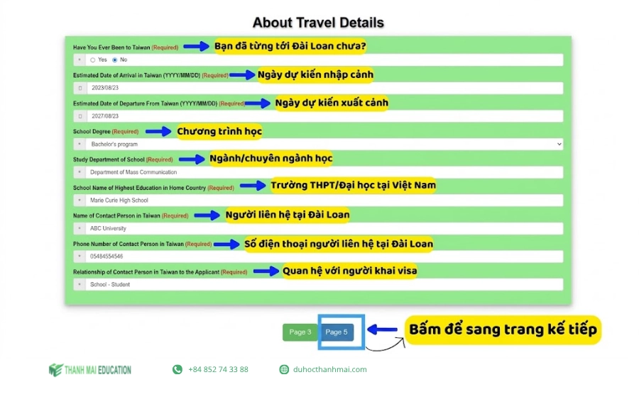 Giao diện bước 6 hệ thống khai Visa trực tuyến của Cục Lãnh sự Đài Loan