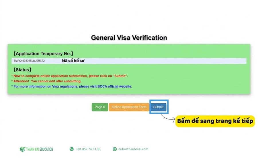 Giao diện bước 9 hệ thống khai Visa trực tuyến của Cục Lãnh sự Đài Loan