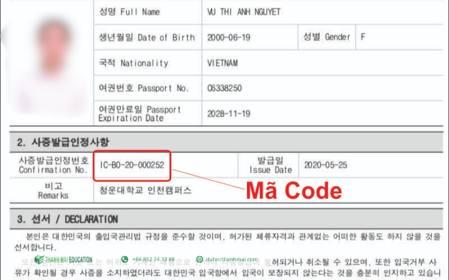 Mã code visa du học Hàn Quốc