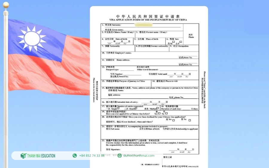 Mẫu đơn xin Visa du học Đài Loan