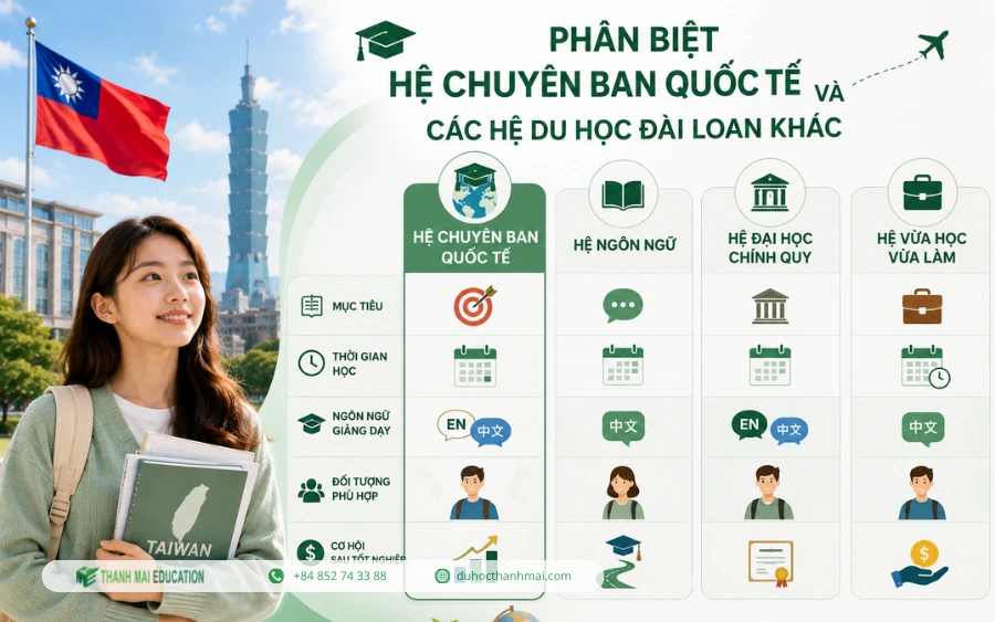 Phân biệt du học Đài Loan hệ chuyên ban quốc tế với các hệ khác